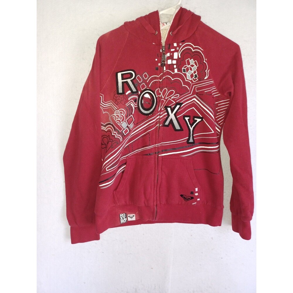 Roxy Sweater Womens Size L Red Full Zip Hoodie Pockets Casual Ladies